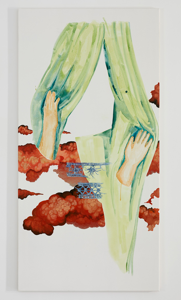 If you went up in smoke I would just open a window
2019, 200 x 100 cm, Watercolor and oil on canvas
